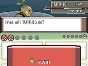 Starting out with a battle in RetroArch's Pokemon Platinum for NDS